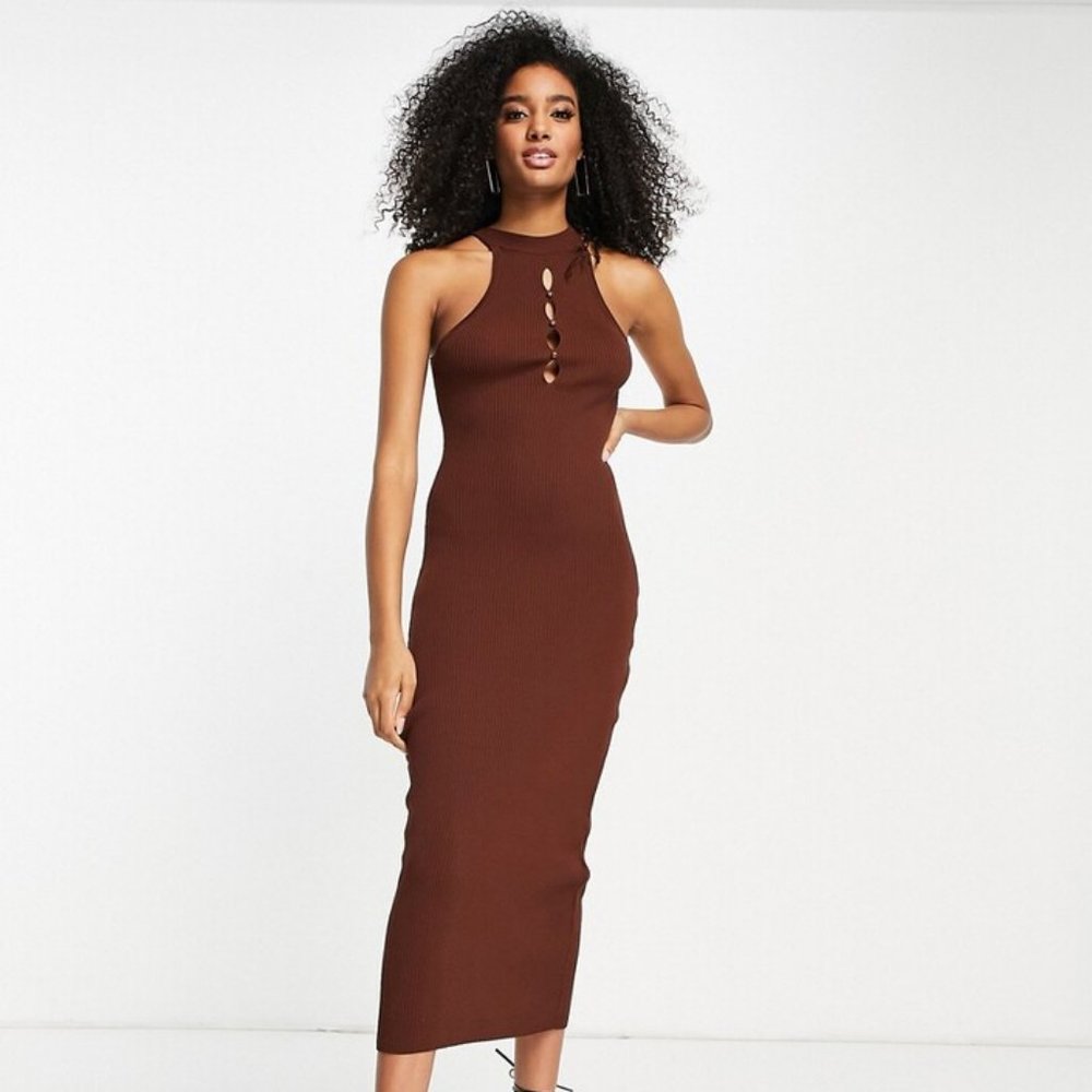 Topshop Ribbed Cutout Detail Body-con Dress, S